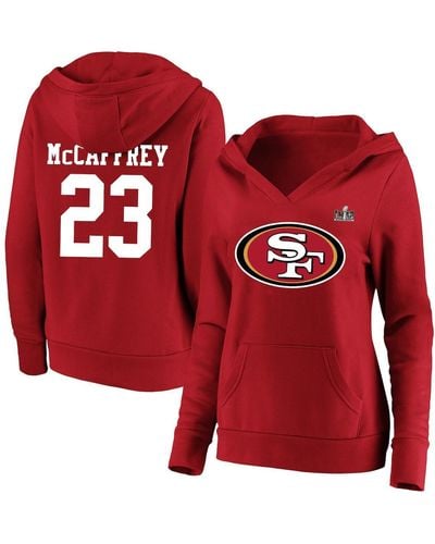 Fanatics Christian Mccaffrey San Francisco 49ers Super Bowl Lviii Plus Size Player Name And Number V-neck Fleece Pullover Hoodie - Red