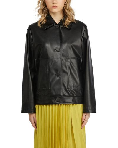 NVLT Faux Leather Button Opened Jacket - Black