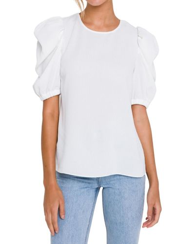 English Factory Pleated Puff Sleeve Top - White