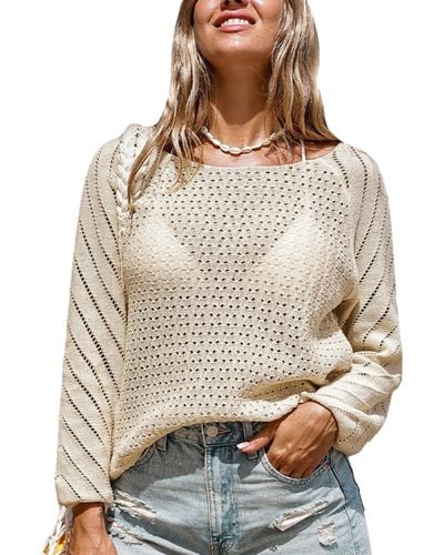 CUPSHE Long Sleeve Cut-out Cover-up Top - Natural