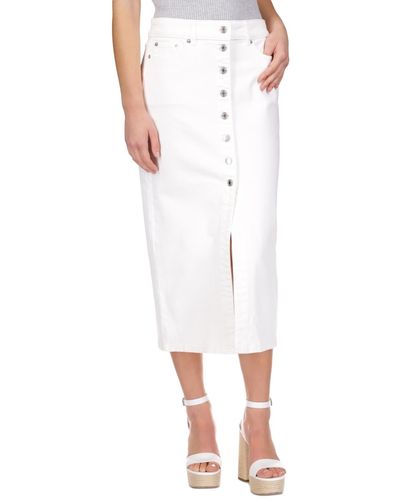 Michael Kors Michael Stretch-denim Button Midi Skirt - White
