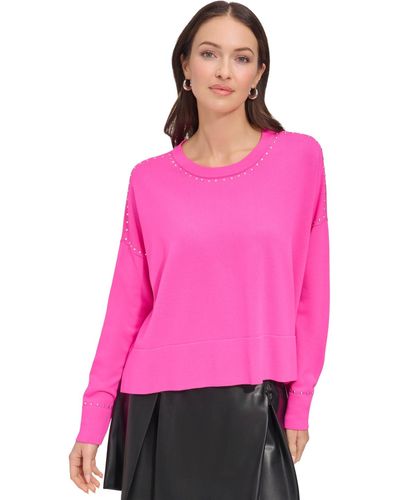 DKNY Studded Drop-shoulder Sweatshirt - Pink