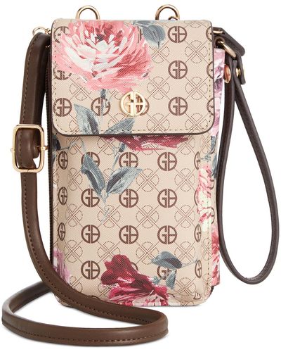 Giani Bernini Signature Floral North South Small Crossbody, Created for Macy's - Taupe