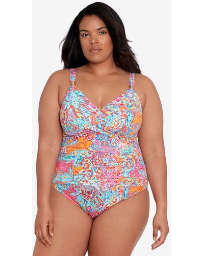 Lauren by Ralph Lauren Plus Size Surplice Underwire One-piece Swimsuit - Multicolor