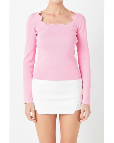 Endless Rose Scallop Detail Long Sleeve Sweater - Pink