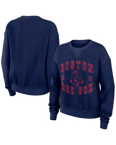 WEAR by Erin Andrews Distressed Boston Red Sox Vintage-like Cord Pullover Sweatshirt - Blue
