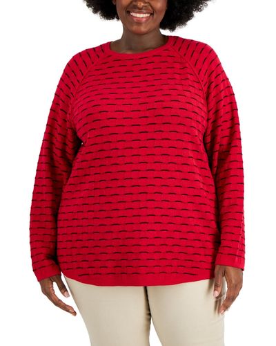 Karen Scott Plus Size Cotton Textured Raglan-sleeve Sweater