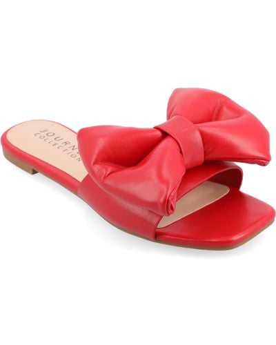 Journee Collection Fayre Oversized Bow Slip On Flat Sandals - Red