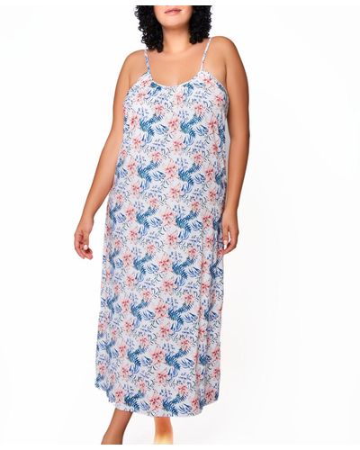 iCollection Danielle Plus Size Ultra Soft Floral Lounge Dress - Blue