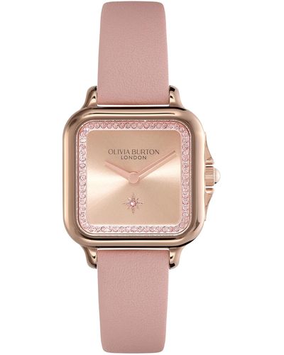 Olivia Burton Grosvenor Mellow Leather Watch 28mm - Pink