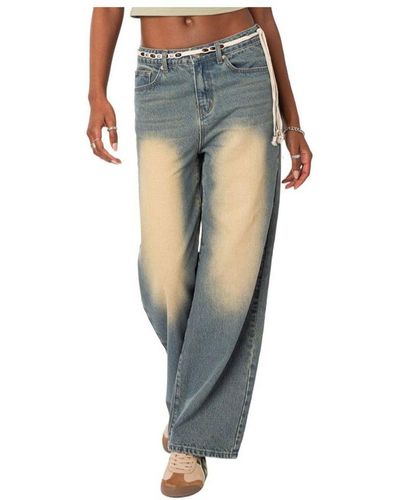 Edikted Dirty Wash Low Rise baggy Jeans - Blue