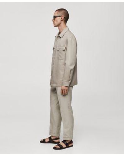 Mango Linen Pockets Detail Overshirt Pants Set - Gray