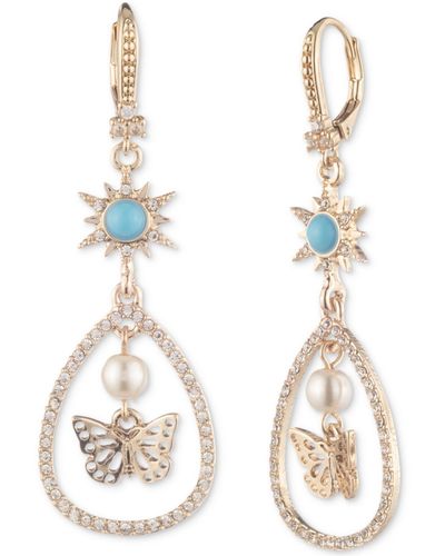 Marchesa Gold-tone Crystal, Bead & Imitation Pearl Double Drop Earrings - Pink