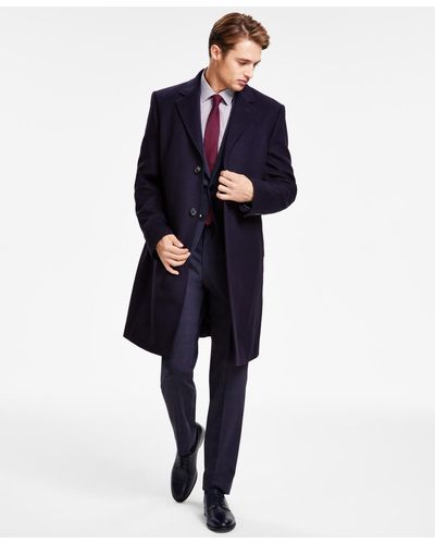 Michael Kors Classic Fit Single-breasted Wool Blend Overcoats - Blue