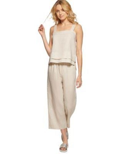 DKNY Linen Tank Top Pull On Wide Leg Pants - Natural