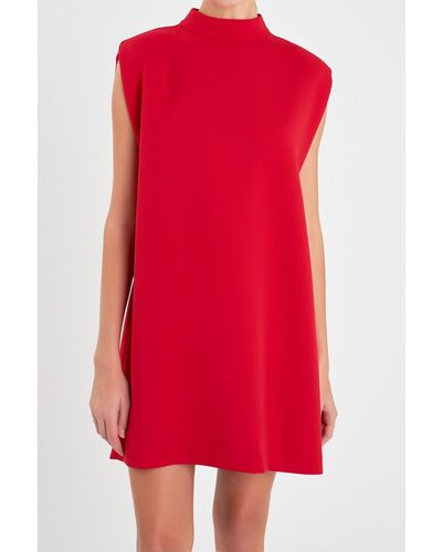 English Factory Mock Neck Sleeveless Shift Dress - Red