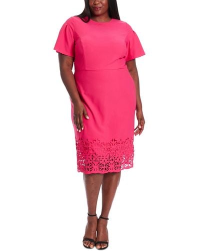 London Times Plus Size Lace-trim Fit & Flare Dress - Pink