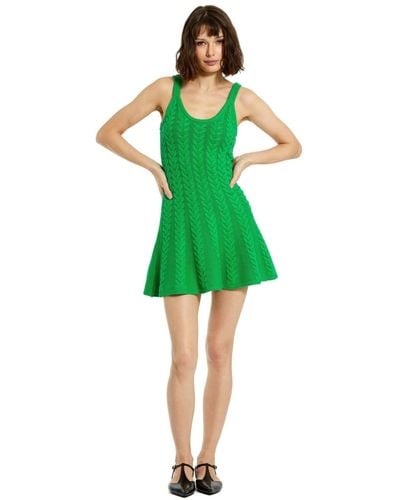 Mac Duggal Chunky Knit Thin Strap Flare Mini Dress - Green