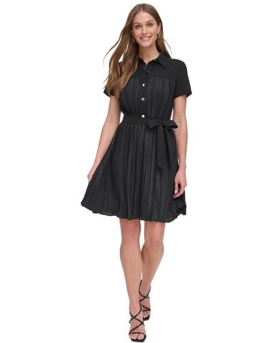 DKNY Short-sleeve Pleated Shirtdress - Black