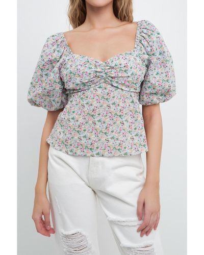Free the Roses Floral Tied Back Top - Gray