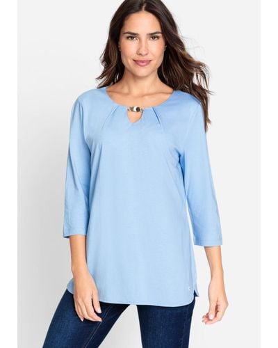 Olsen Cotton Blend 3/4 Sleeve Keyhole T-shirt Containing [tm] Modal - Blue