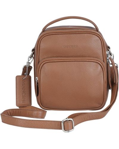 Mancini Pebbled Collection Daisy North-south Leather Crossbody Bag - Brown