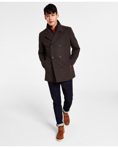 Kenneth Cole Double Breasted Wool Blend Peacoat - Brown