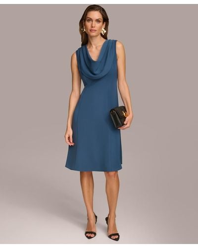 Donna Karan Cowlneck A-line Dress - Blue