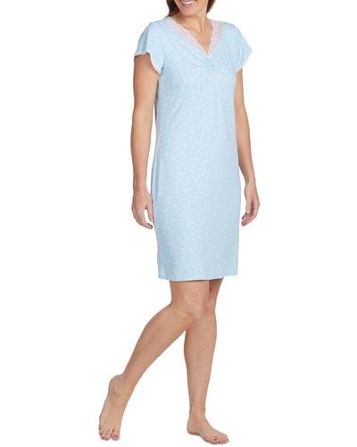 Miss Elaine Printed Lace-trim Nightgown - Blue