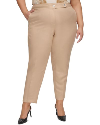 Calvin Klein Plus Size Linen-blend Mid-rise Straight-leg Pants - Natural