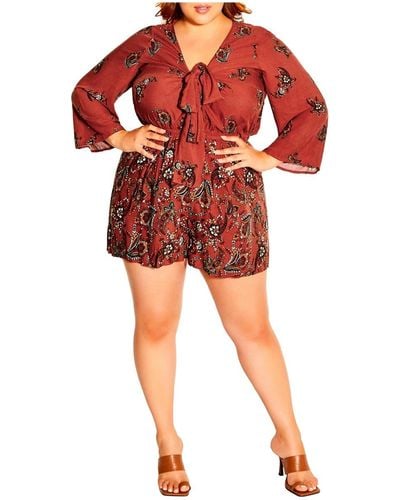 City Chic Plus Size Bronze Boho Playsuit - Red