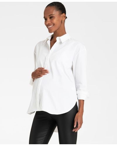 Seraphine Cotton Curved Hem Maternity Shirt - White