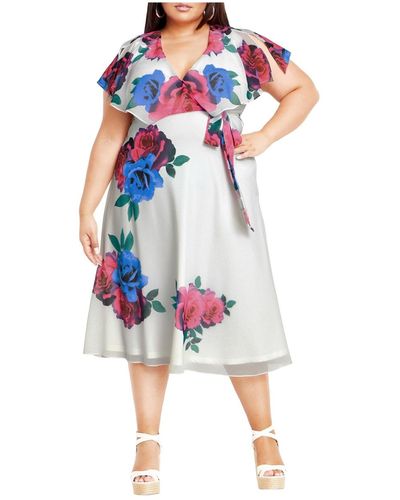 City Chic Plus Size Tied Rose Maxi Dress - Blue