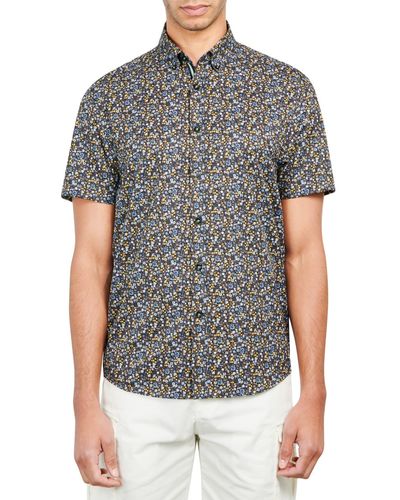 Society of Threads Slim-fit Performance Stretch Floral Short-sleeve Button-down Shirt - Black