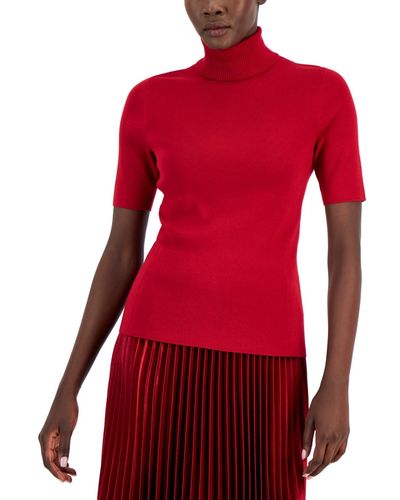 Anne Klein Turtleneck Half-sleeve Sweater - Red