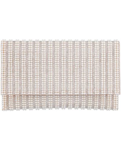 Nina Allover Imitation Pearl And Crystal Envelope Clutch - White