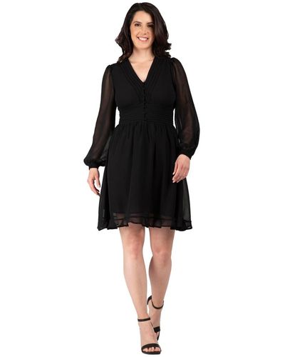 Standards & Practices Puff Flowy Sleeves Dreamy Dress - Black