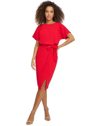 Kensie Blouson Wrap Dress - Red