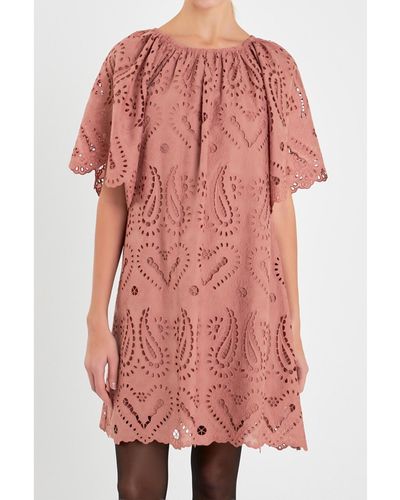 English Factory Paisley Embroidered Mini Dress - Pink