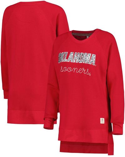 Pressbox Oklahoma Sooners Steamboat Animal Print Raglan Pullover Sweatshirt - Red