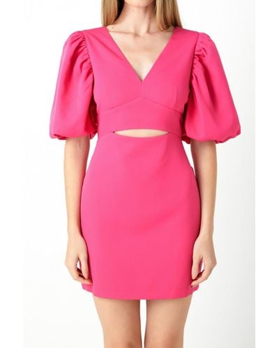 Endless Rose Puff Sleeve Cut Out Mini Dress - Pink