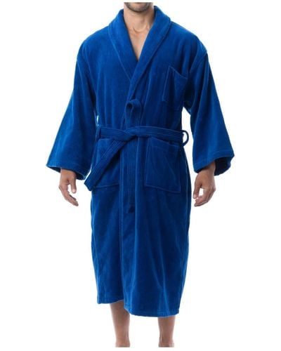 Alpine Swiss Pure Cotton Men Terry Cloth Bathrobe Super Absorbent Hotel Spa Robe - Blue