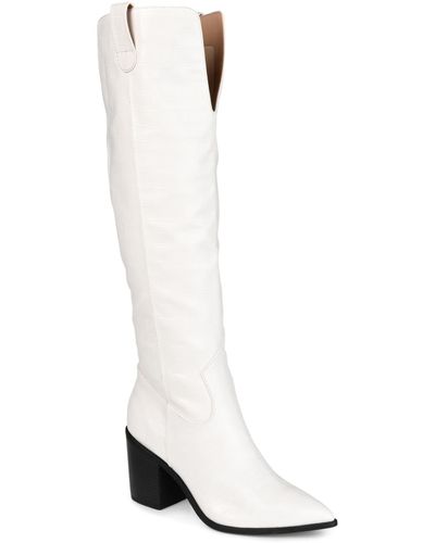 Journee Collection Therese Wide Calf Block Heel Knee High Dress Boots - White