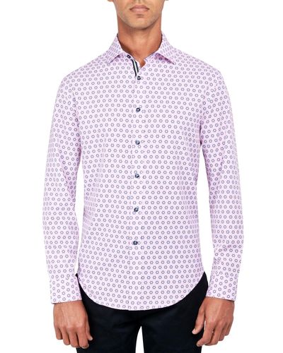 Society of Threads Regular-fit Non-iron Performance Stretch Star Geo-print Button-down Shirt - White
