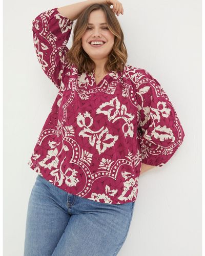 FatFace Plus Size Imogen Broderie Floral Blouse - Red