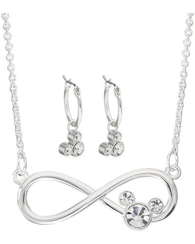 Disney Mickey Mouse Infinity Necklace And Hoop Dangle Earrings Set - White