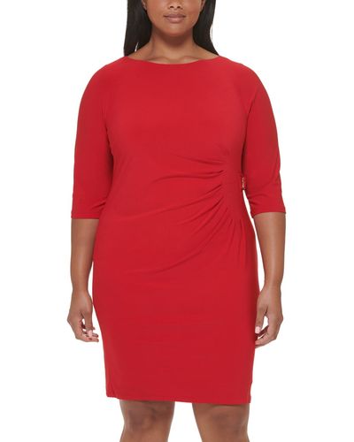 Jessica Howard Plus Size Hardware-trimmed Side-pleated Dress - Red