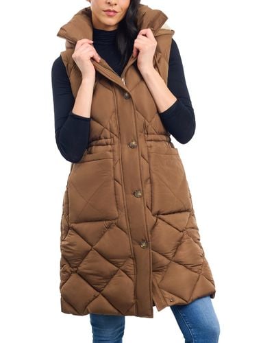 Lucky Brand Long Quilted Anorak Puffer Vest - Brown