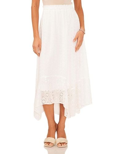 1.STATE Smocked Waistband Lace Midi Skirt - White