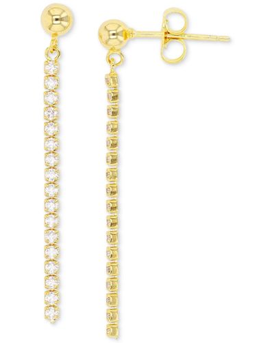 Macy's Cubic Zirconia Chain & Polished Ball Linear Drop Earrings - White